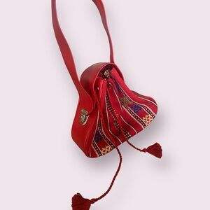 Vintage Red and Patterned Shoulder Bag